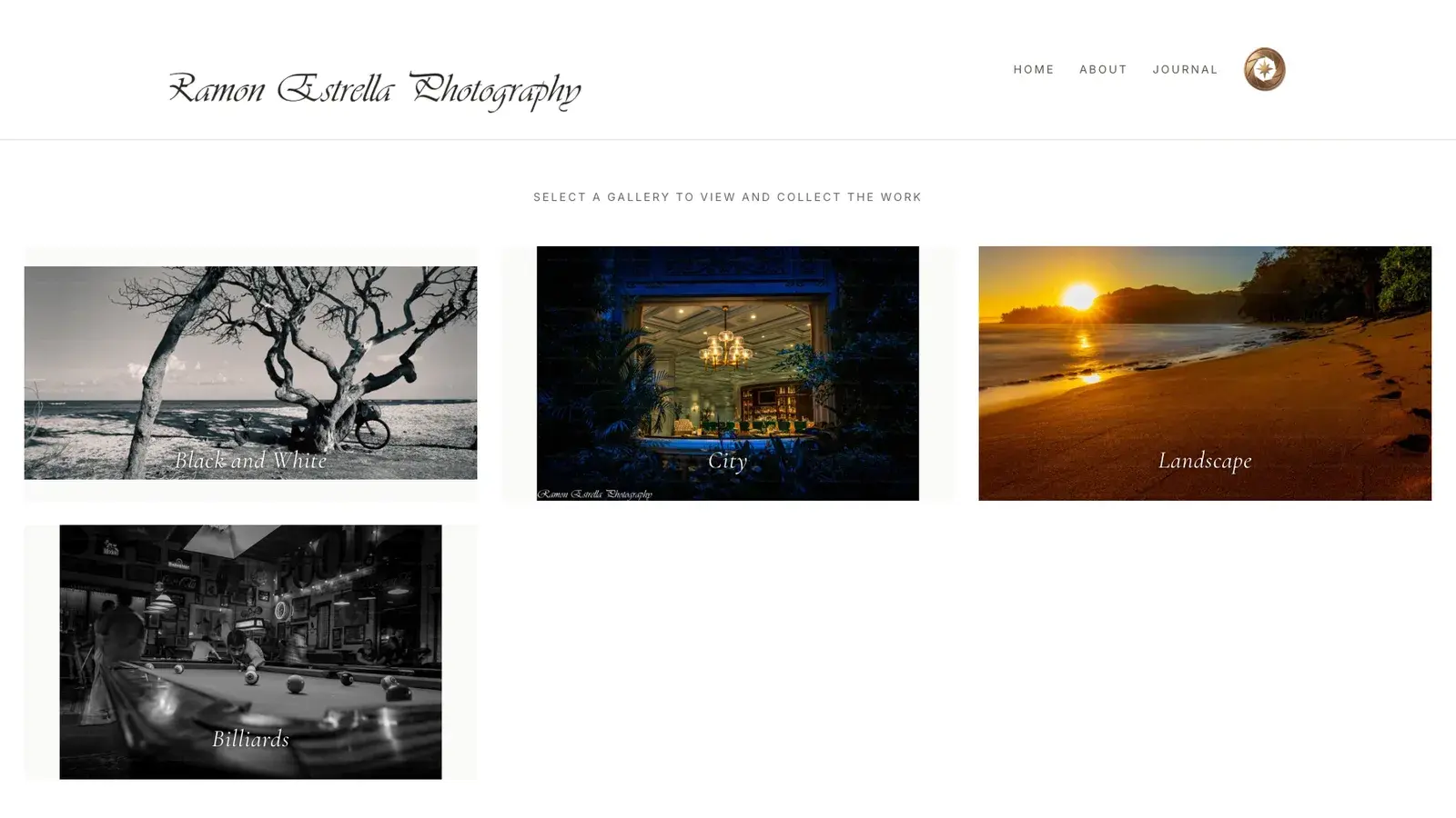 Estrella Photography home page: gallery tiles for Black and White, City, Landscape and Billiards